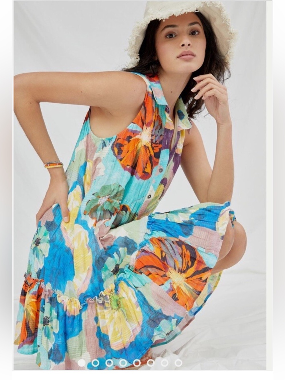 Anthropologie Maeve Zola painted floral sleeveless button-front tunic dress